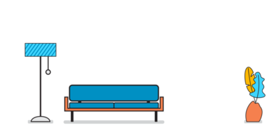 moderno sofá com uma luminária e plantar, fofa interior dentro plano estilo png