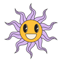 Groovy sole cartone animato personaggi. divertente contento sole con occhi e Sorridi. png