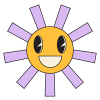 Groovy sun cartoon characters. Funny happy sun with eyes and smile. png