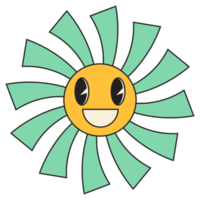 Groovy sun cartoon characters. Funny happy sun with eyes and smile. png