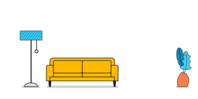 Modern sofa with a lamp and plant, cute interior in flat style png