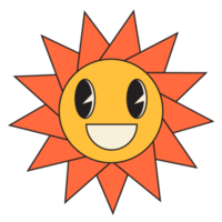 Groovy sun cartoon characters. Funny happy sun with eyes and smile. png