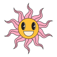 Groovy sun cartoon characters. Funny happy sun with eyes and smile. png