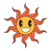 Groovy sun cartoon characters. Funny happy sun with eyes and smile. png