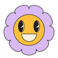 Groovy flower cartoon characters. Funny happy daisy with eyes and smile. png