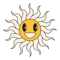 Groovy sun cartoon characters. Funny happy sun with eyes and smile. png