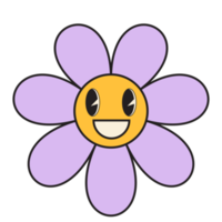 Groovy flower cartoon characters. Funny happy daisy with eyes and smile. png