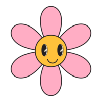 Groovy flower cartoon characters. Funny happy daisy with eyes and smile. png