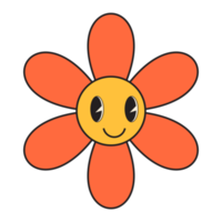 Groovy flower cartoon characters. Funny happy daisy with eyes and smile. png