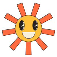 Groovy sun cartoon characters. Funny happy sun with eyes and smile. png