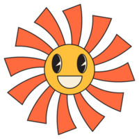 Groovy sun cartoon characters. Funny happy sun with eyes and smile. png