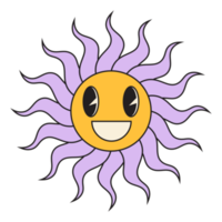 Groovy sun cartoon characters. Funny happy sun with eyes and smile. png