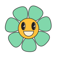 Groovy flower cartoon characters. Funny happy daisy with eyes and smile. png