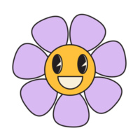 Groovy flower cartoon characters. Funny happy daisy with eyes and smile. png