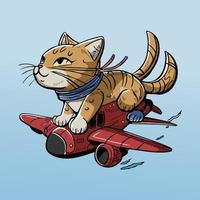 Brown Cute Cat Riding Plane Adventure Illustration Vector Artwork