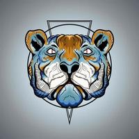 Blue Unique Tiger Face Strong Powerful Animal Vector Illustration Artwork