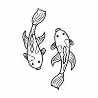 Two carp. Japanese culture. Drawing of fish in doodle style. Hand drawn sketch. vector