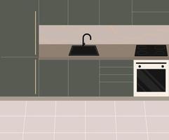 Kitchen interior concept, sink and stove on the countertop vector