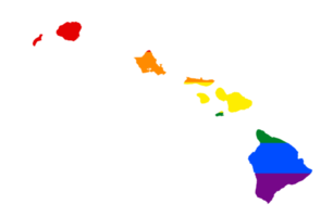 LGBT flag map of the Hawaii. PNG rainbow map of the Hawaii in colors of LGBT