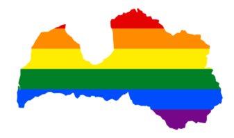 LGBT flag map of the Latvia. PNG rainbow map of the Latvia in colors of LGBT