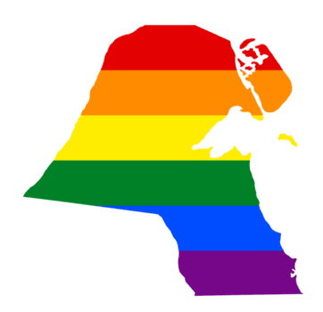 LGBT flag map of the Kuwait. PNG rainbow map of the Kuwait in colors of LGBT