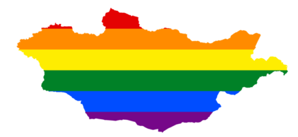 LGBT flag map of the Mongolia. PNG rainbow map of the Mongolia in colors of LGBT