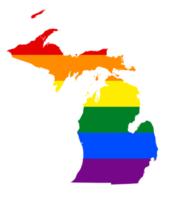 LGBT flag map of the Michigan. PNG rainbow map of the Michigan in colors of LGBT