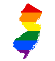 LGBT flag map of the New Jersey. PNG rainbow map of the Jersey.  in colors of LGBT