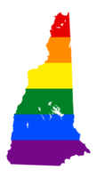 LGBT flag map of the New Hampshire. PNG rainbow map of the New Hampshire in colors of LGBT