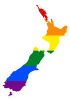 LGBT flag map of the New Zealand. PNG rainbow map of the New Zealand in colors of LGBT