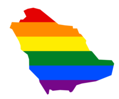 LGBT flag map of the Saudi Arabia. PNG rainbow map of the Saudi Arabia in colors of LGBT