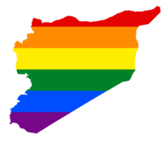 LGBT flag map of the Syria. PNG rainbow map of the Syria in colors of LGBT pride flag.