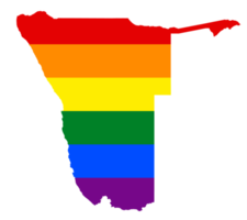 LGBT flag map of the Namibia. PNG rainbow map of the Namibia in colors of LGBT