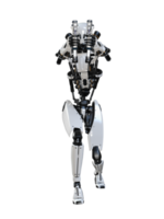 cyberpunk robot en portant pistolet isolé. 3d rendre png