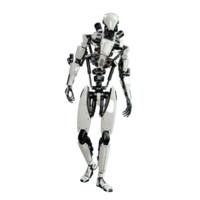 cyberpunk robô caminhando isolado. 3d render png