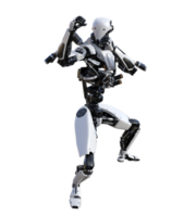 Cyberpunk robot with muay thai pose isolated. 3d render png