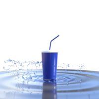 agua chapoteo con el plastico vaso aislado. 3d hacer png