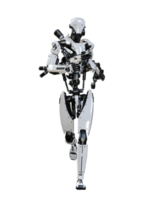 cyberpunk robot innehav pistol isolerat. 3d framställa png