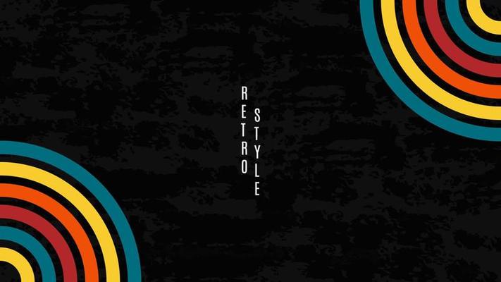 Circles Retro lines colorful stripe background on dark textured background