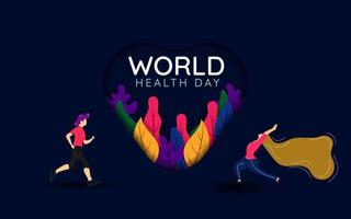 Modern minimalistic greeting card for world health day april 7th, heart shape with colorful leaves decoration vector