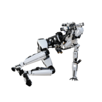 cyberpunk robot innehav pistol isolerat. 3d framställa png