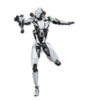 Cyberpunk robot holding gun isolated. 3d render png