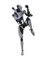 Cyberpunk robot with muay thai pose isolated. 3d render png