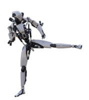 cyberpunk robot met Muay Thais houding geïsoleerd. 3d geven png