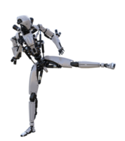 Cyberpunk robot with muay thai pose isolated. 3d render png