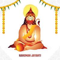 Lord hanuman on religious background for sri hanuman jayanti card design vector