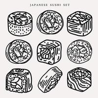 prima vector mano dibujar Sushi conjunto para japonés cocina restaurante