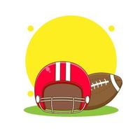 Cute American Football rugby and helmet chibi cartoon Illustration vector