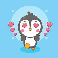 Cute Penguin full of love Chibi Character Illustration vector