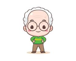 Cute grandfather or old man cartoon character. Grandpa standing with hand at waist. Kawaii chibi hand drawn style. Adorable mascot vector illustration. People Family Concept design